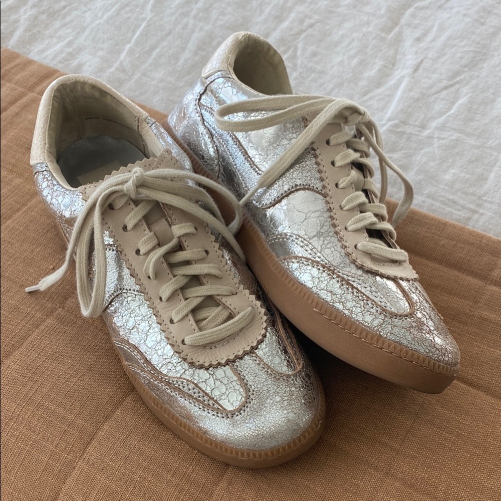 Dolce Vita Metallic Silver Leather Notice Sneakers, Size 7.5